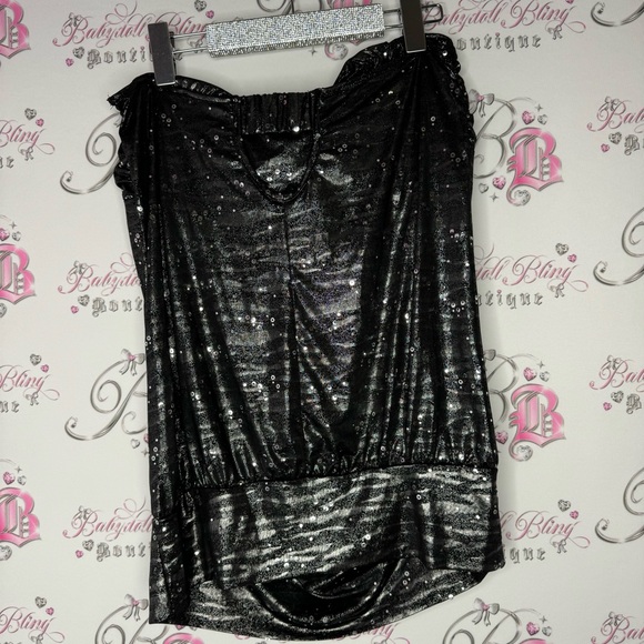 Dress sparkly sequins black grey silver sparkle glitter sexy mini dress tube y2k - Picture 4 of 10